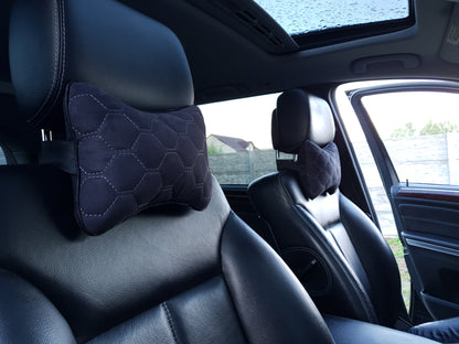 Poduszka samochodowa pod szyję z czarnej alcantary – komfort i styl